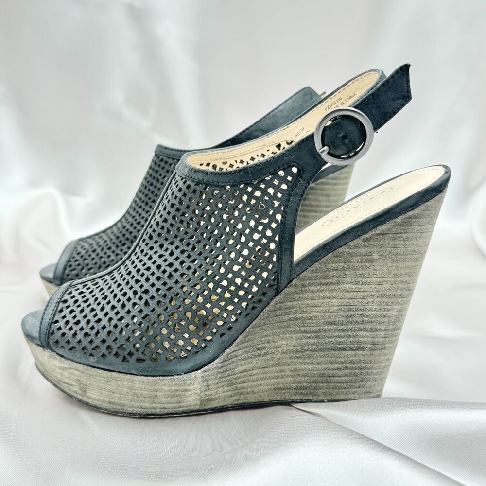 Coach JAKLYN Perforated Leather Platform Wedge Open Toe Slingback Sandals Sz 8 B